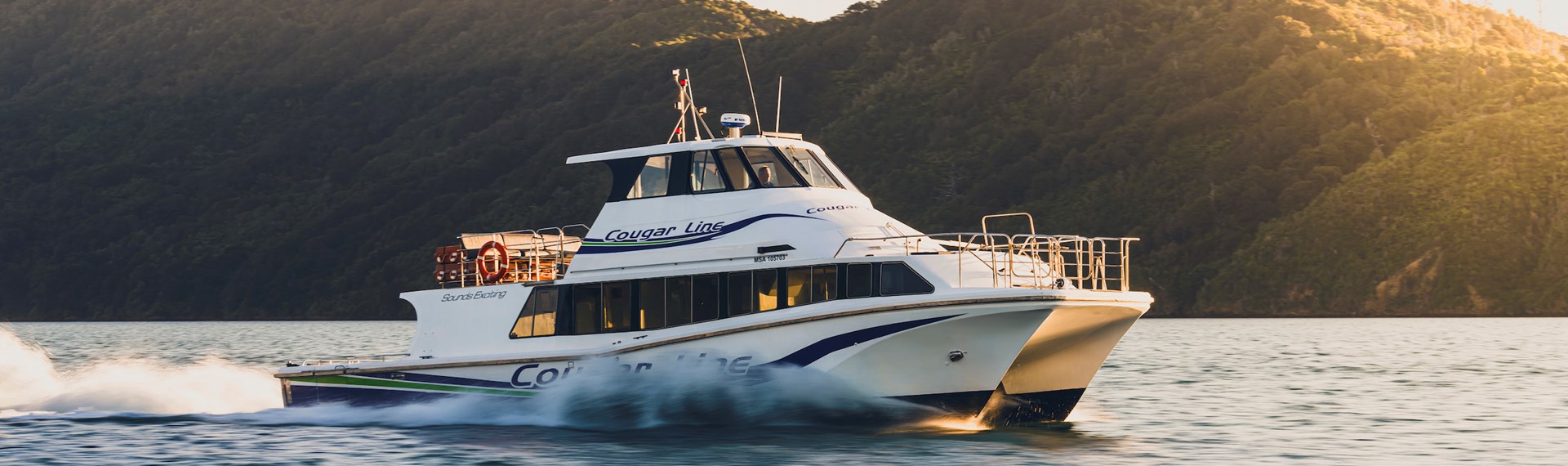 Cougar Line boat Sounds Exciting cruises through calm waters in Queen Charlotte Sound/Tōtaranui, Marlborough Sounds, New Zealand